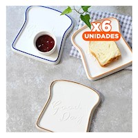 Pack6 Bases de Ceramica en Forma de Pan Tostada Azul para Servir Alimentos Y+Regalo Sticker